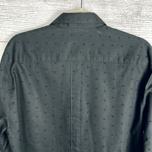 GF FERRE Vintage Printed Embroidered Black Button Up Shirt Eyelet Slim Fit M-L - Picture 11 of 14